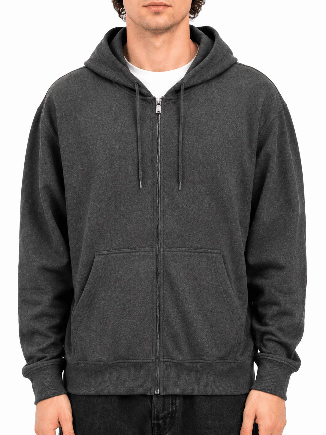 Charcoal Gray Solid Zip Hoodie - Label Shopper
