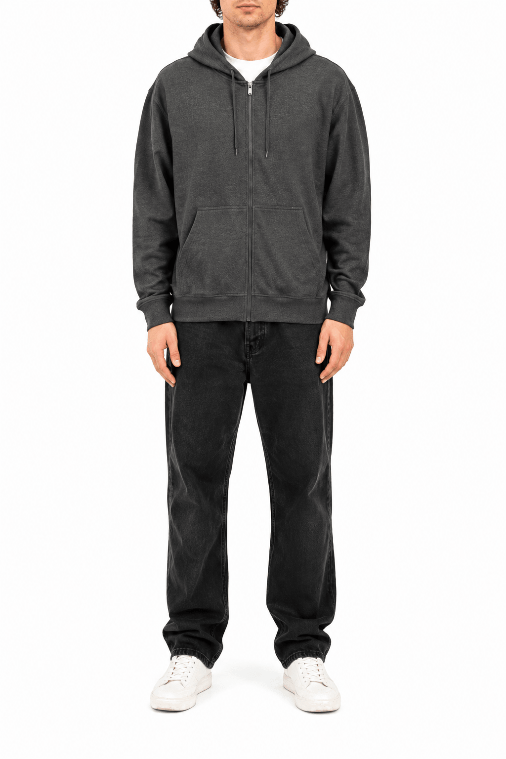 Charcoal Gray Solid Zip Hoodie - Label Shopper