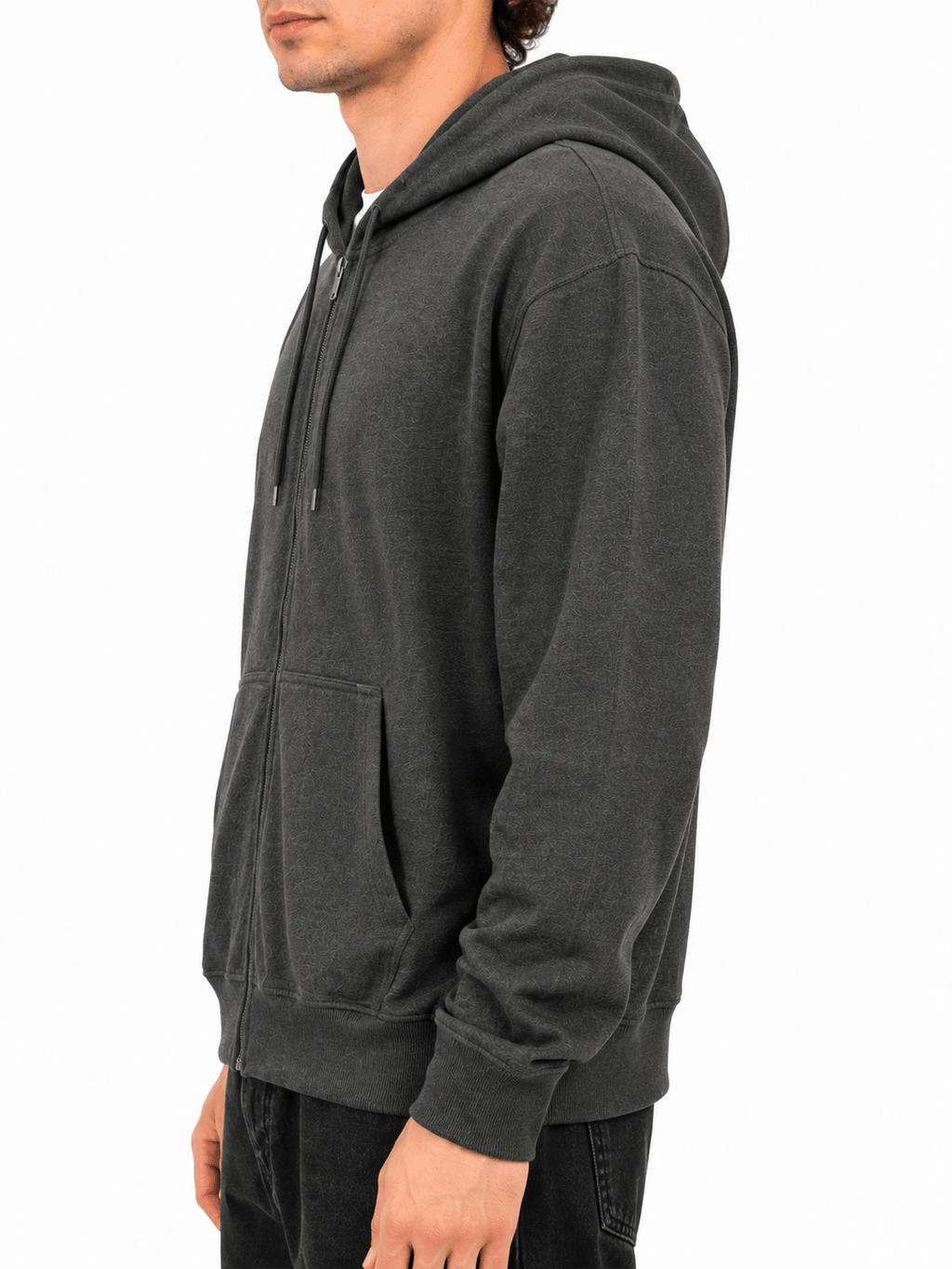 Charcoal Gray Solid Zip Hoodie - Label Shopper