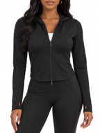 Fleece Lined Full Zip Hooded Jacket with Thumb Holes - Label Shopper
