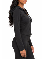 Fleece Lined Full Zip Hooded Jacket with Thumb Holes - Label Shopper