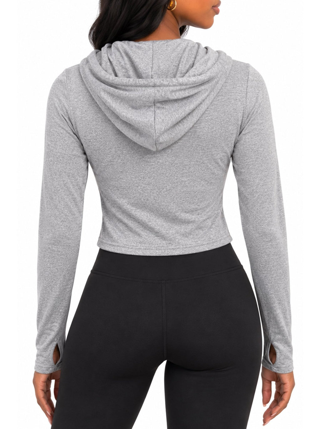 Fleece Lined Full Zip Hooded Jacket with Thumb Holes - Label Shopper