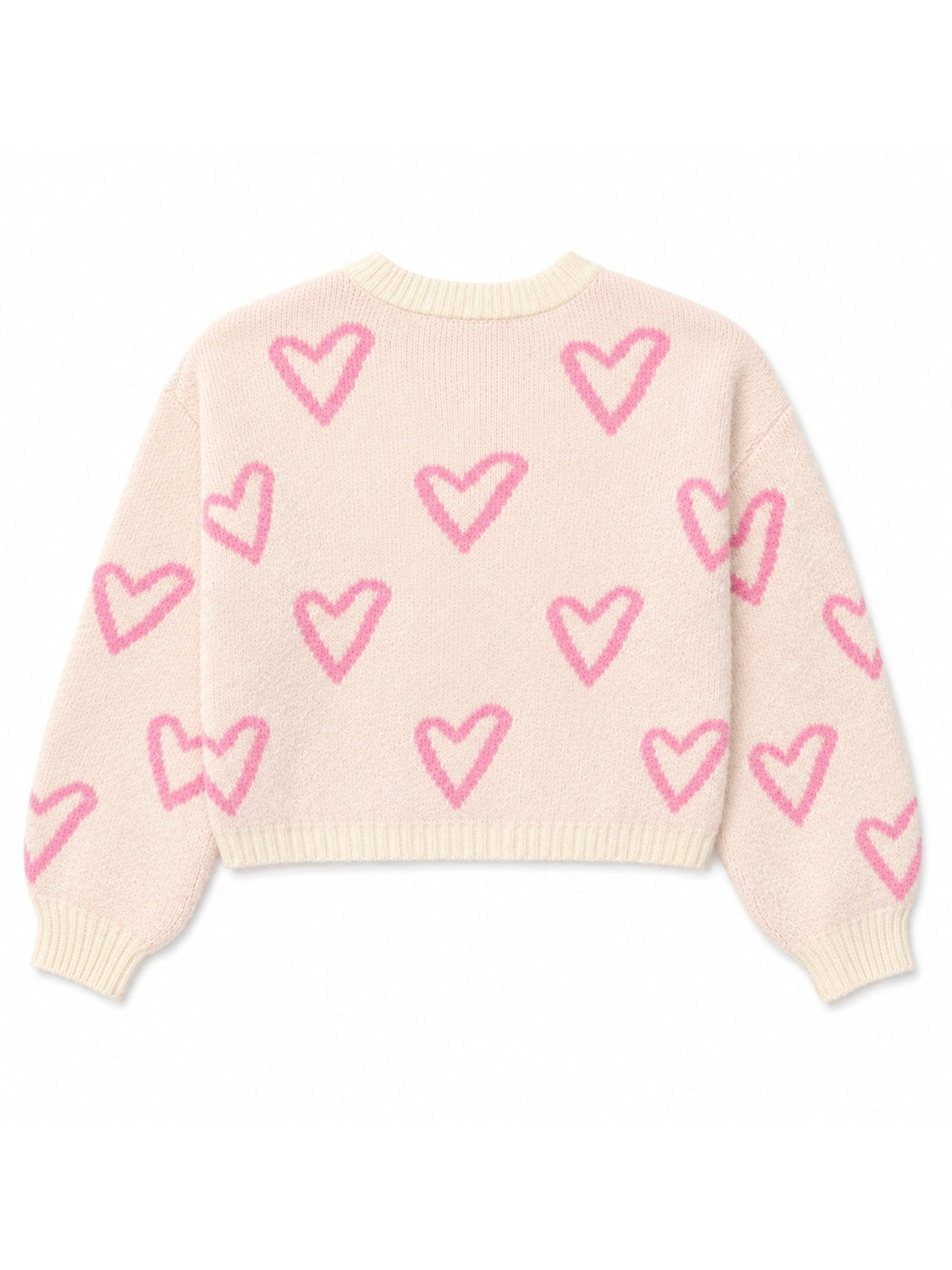 Girls Cream Heart Print Crew Neck Sweater - Label Shopper