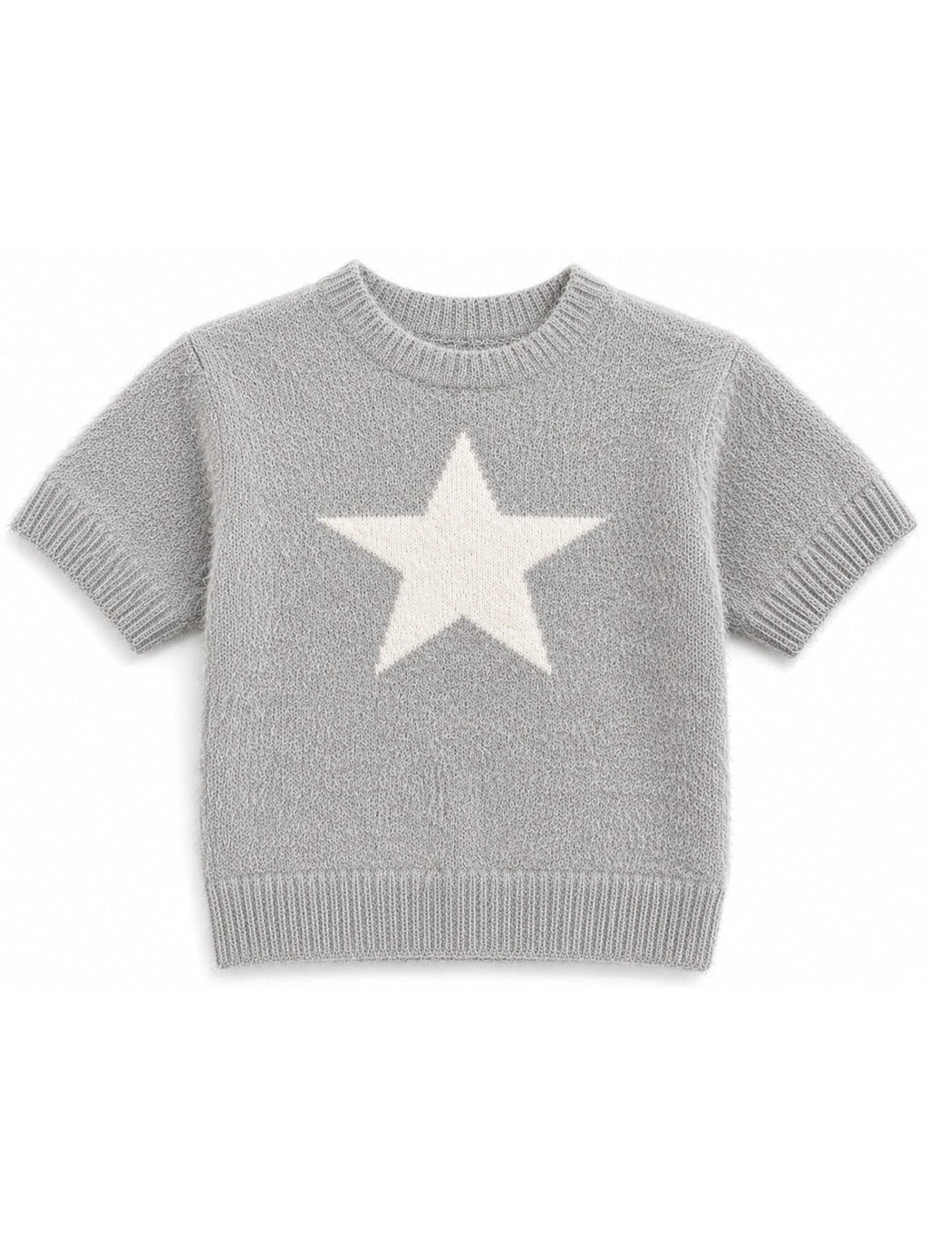 Girls Gray Star Short Sleeve Sweater - Label Shopper