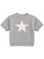 Girls Gray Star Short Sleeve Sweater - Label Shopper