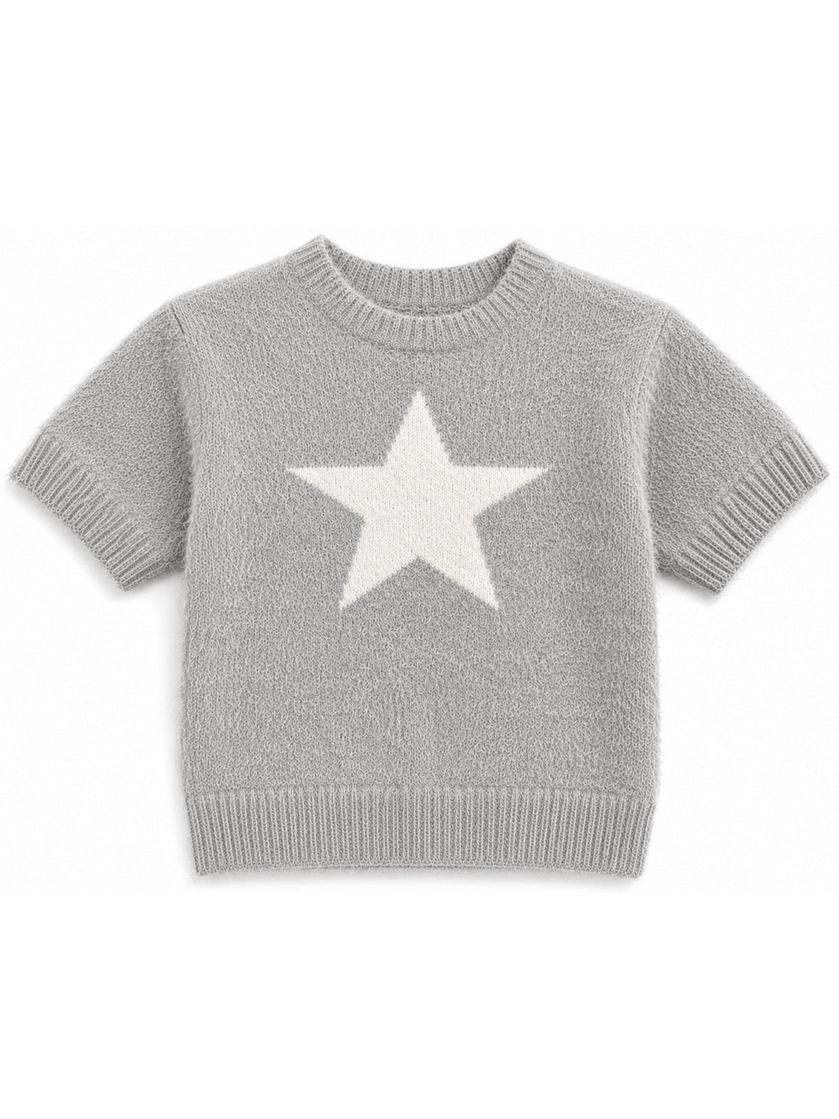 Girls Gray Star Short Sleeve Sweater - Label Shopper