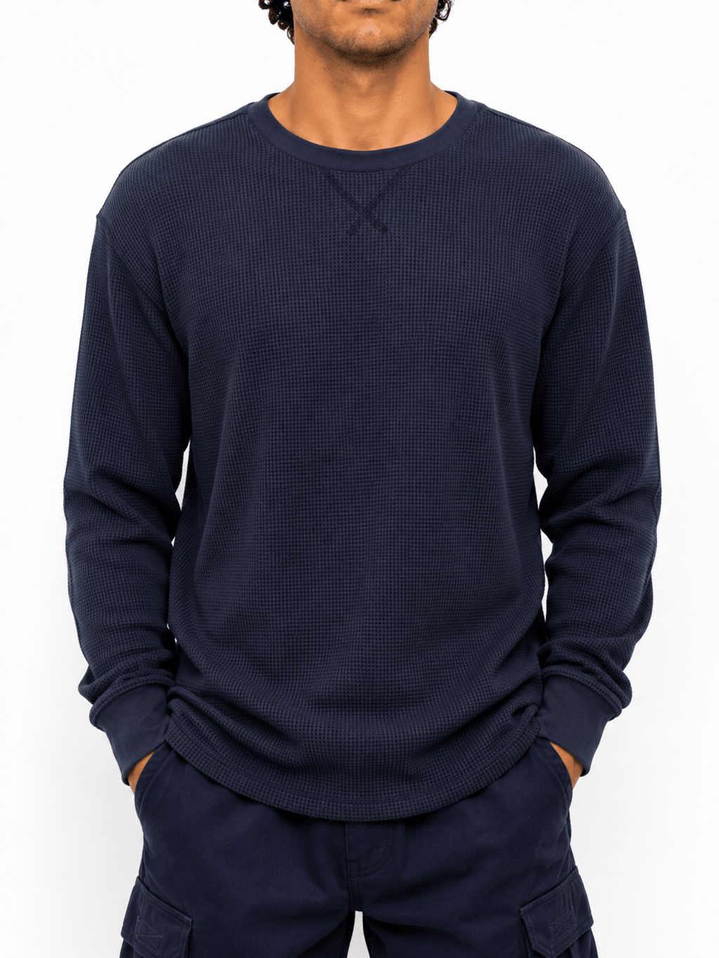 Green Waffle Knit Crew Neck Long Sleeve - Label Shopper