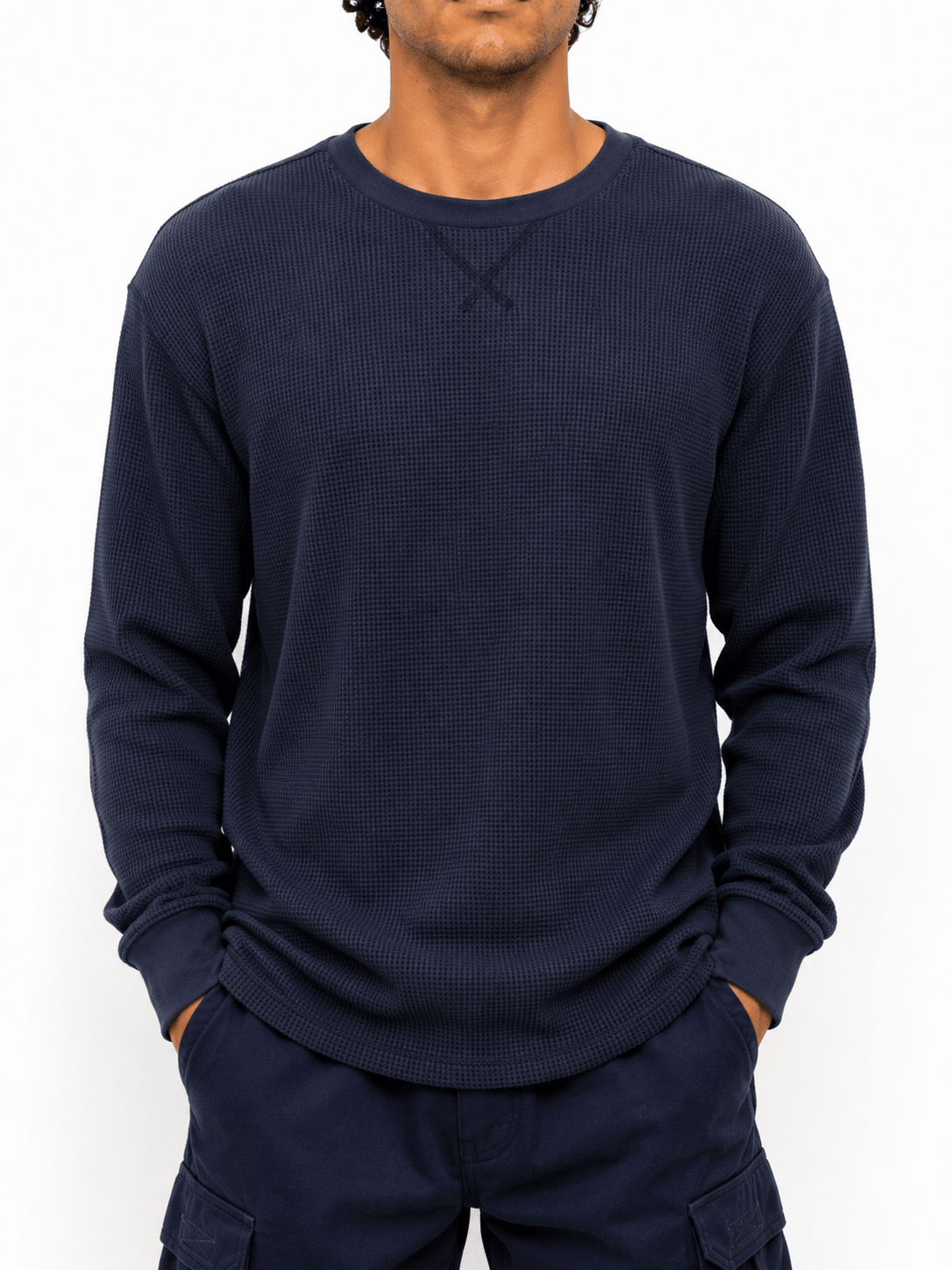 Green Waffle Knit Crew Neck Long Sleeve - Label Shopper
