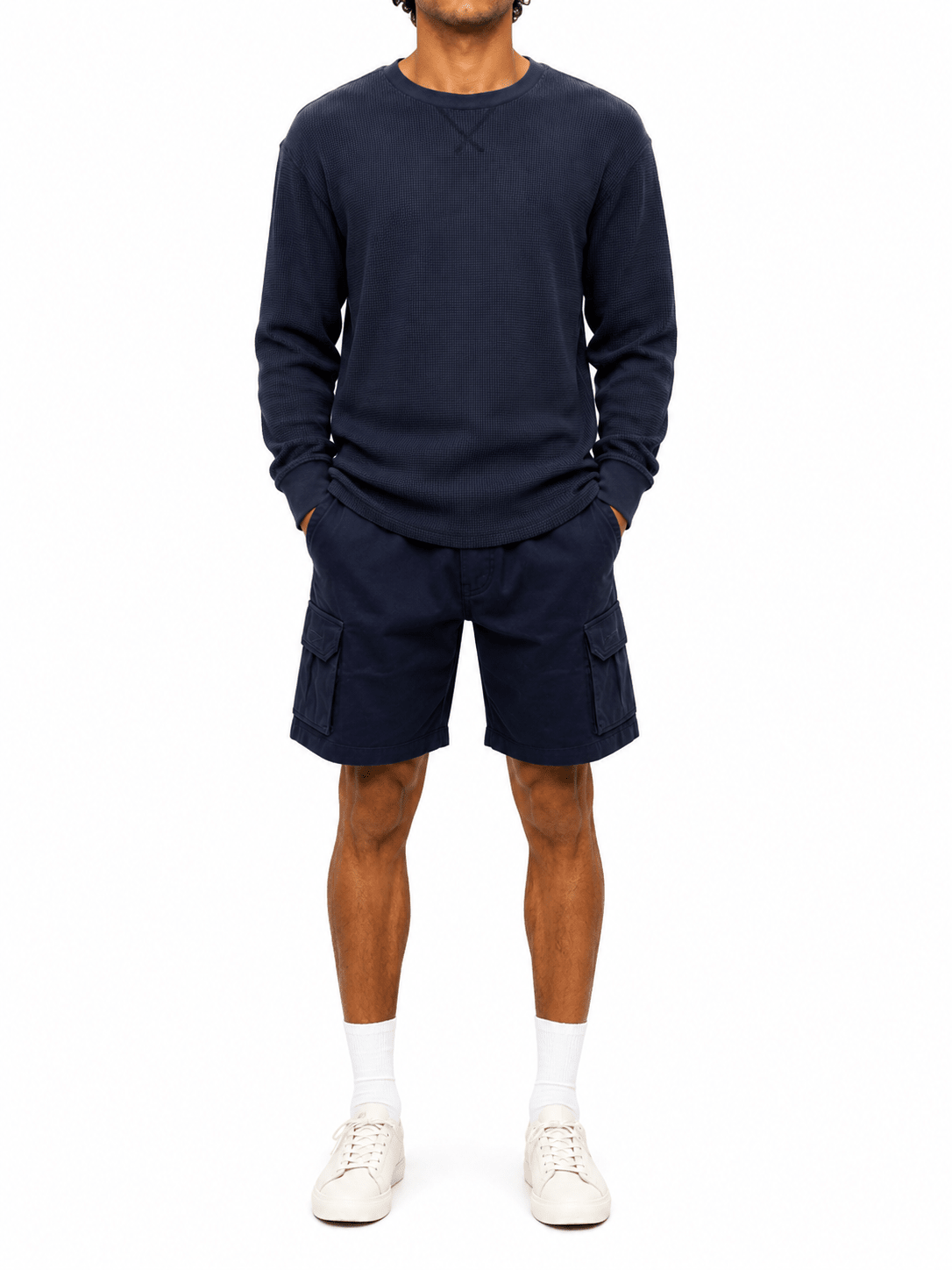 Green Waffle Knit Crew Neck Long Sleeve - Label Shopper