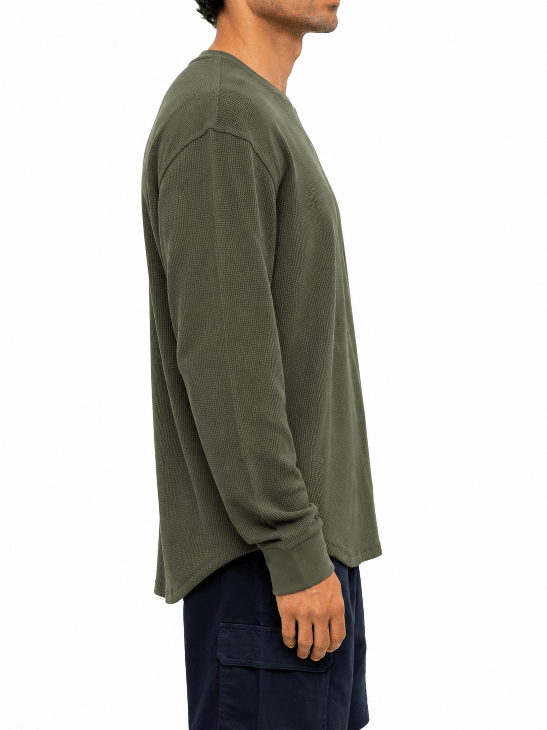 Green Waffle Knit Crew Neck Long Sleeve - Label Shopper