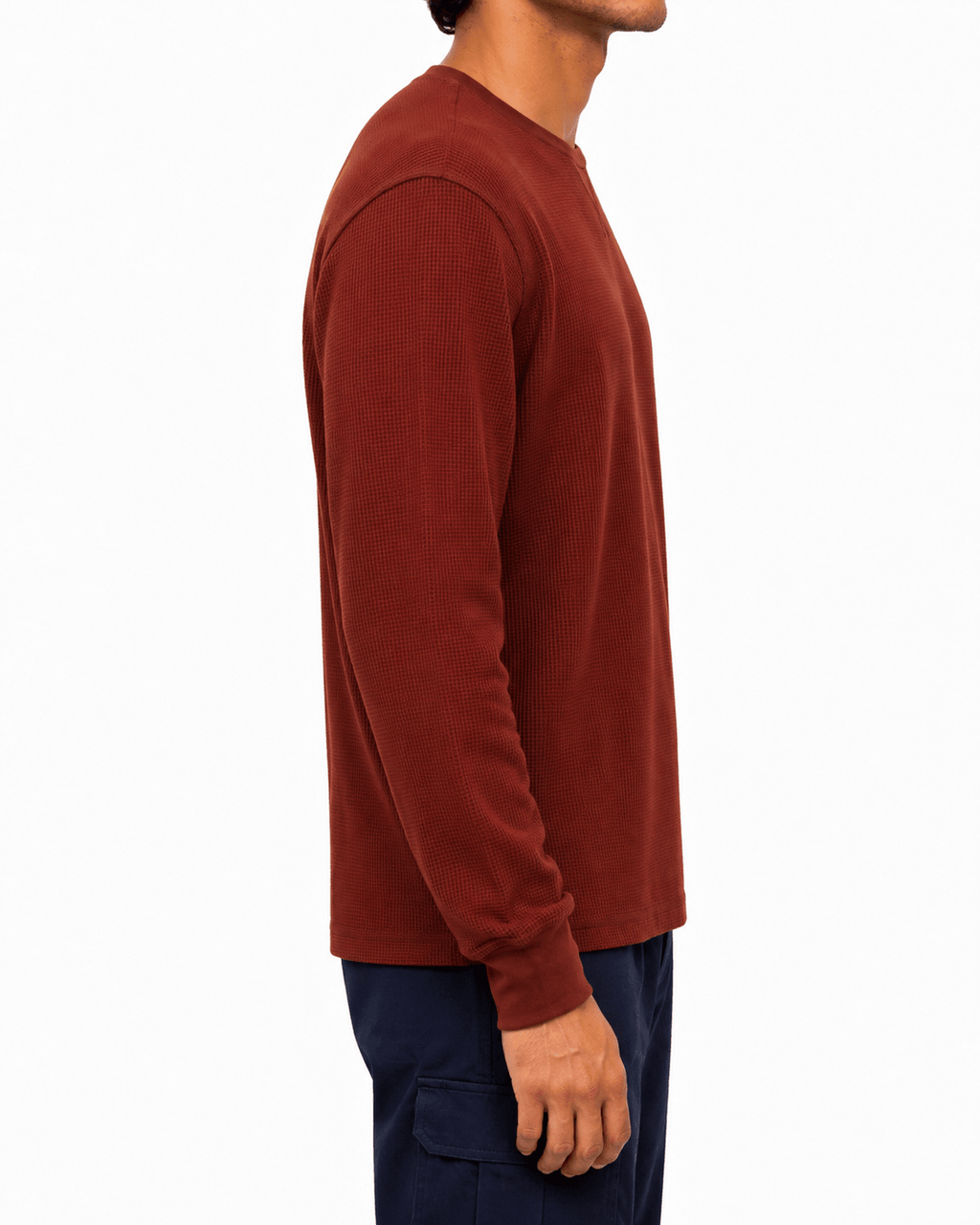 Green Waffle Knit Crew Neck Long Sleeve - Label Shopper