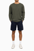 Green Waffle Knit Crew Neck Long Sleeve - Label Shopper