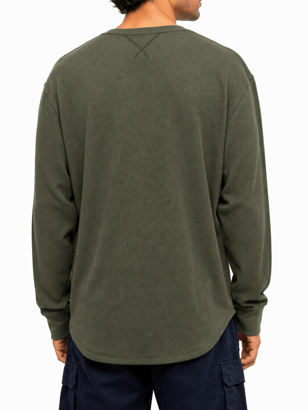 Green Waffle Knit Crew Neck Long Sleeve - Label Shopper