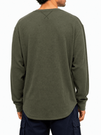 Green Waffle Knit Crew Neck Long Sleeve - Label Shopper