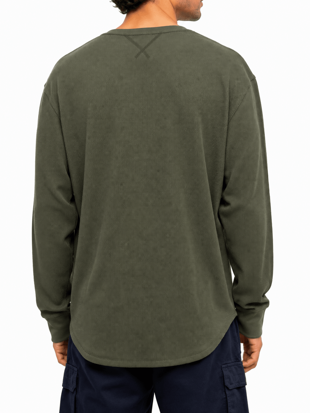 Green Waffle Knit Crew Neck Long Sleeve - Label Shopper