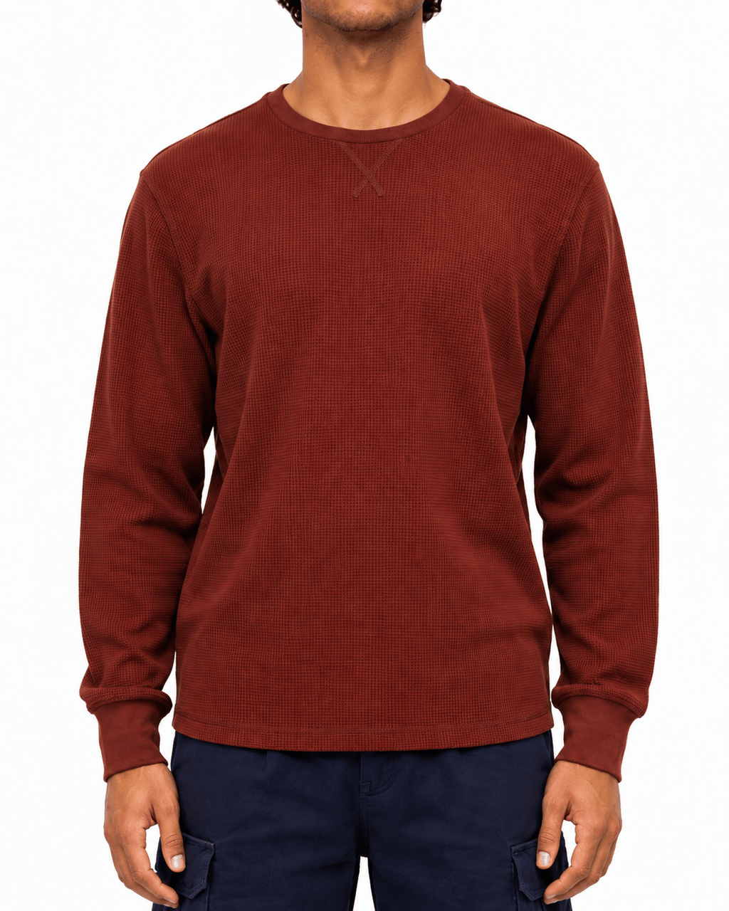 Green Waffle Knit Crew Neck Long Sleeve - Label Shopper