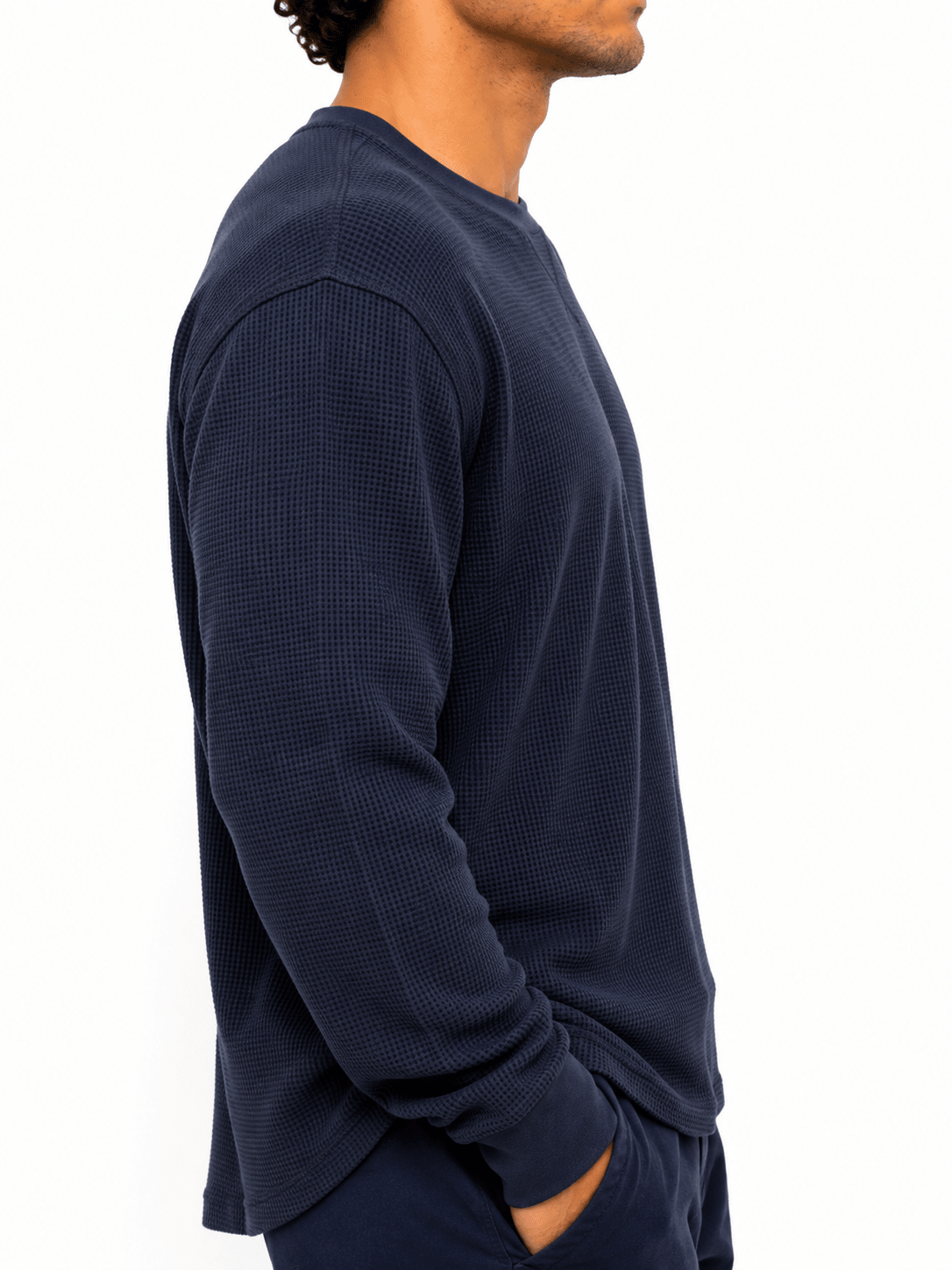 Green Waffle Knit Crew Neck Long Sleeve - Label Shopper