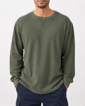 Green Waffle Knit Crew Neck Long Sleeve - Label Shopper