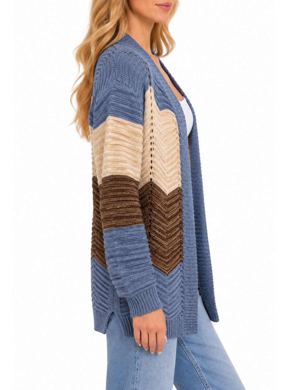 Inner Circle Chevron Drop Shoulder Open Cardigan - Label Shopper
