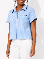 Juniors’ Contrast Trim Stripe Button-Front Shirt - Label Shopper