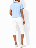 Juniors’ Contrast Trim Stripe Button-Front Shirt - Label Shopper