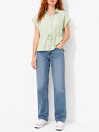 Juniors’ Drawstring Waist Cap Sleeve Blouse - Label Shopper