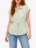 Juniors’ Drawstring Waist Cap Sleeve Blouse - Label Shopper