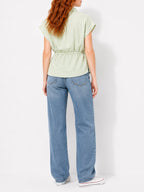 Juniors’ Drawstring Waist Cap Sleeve Blouse - Label Shopper