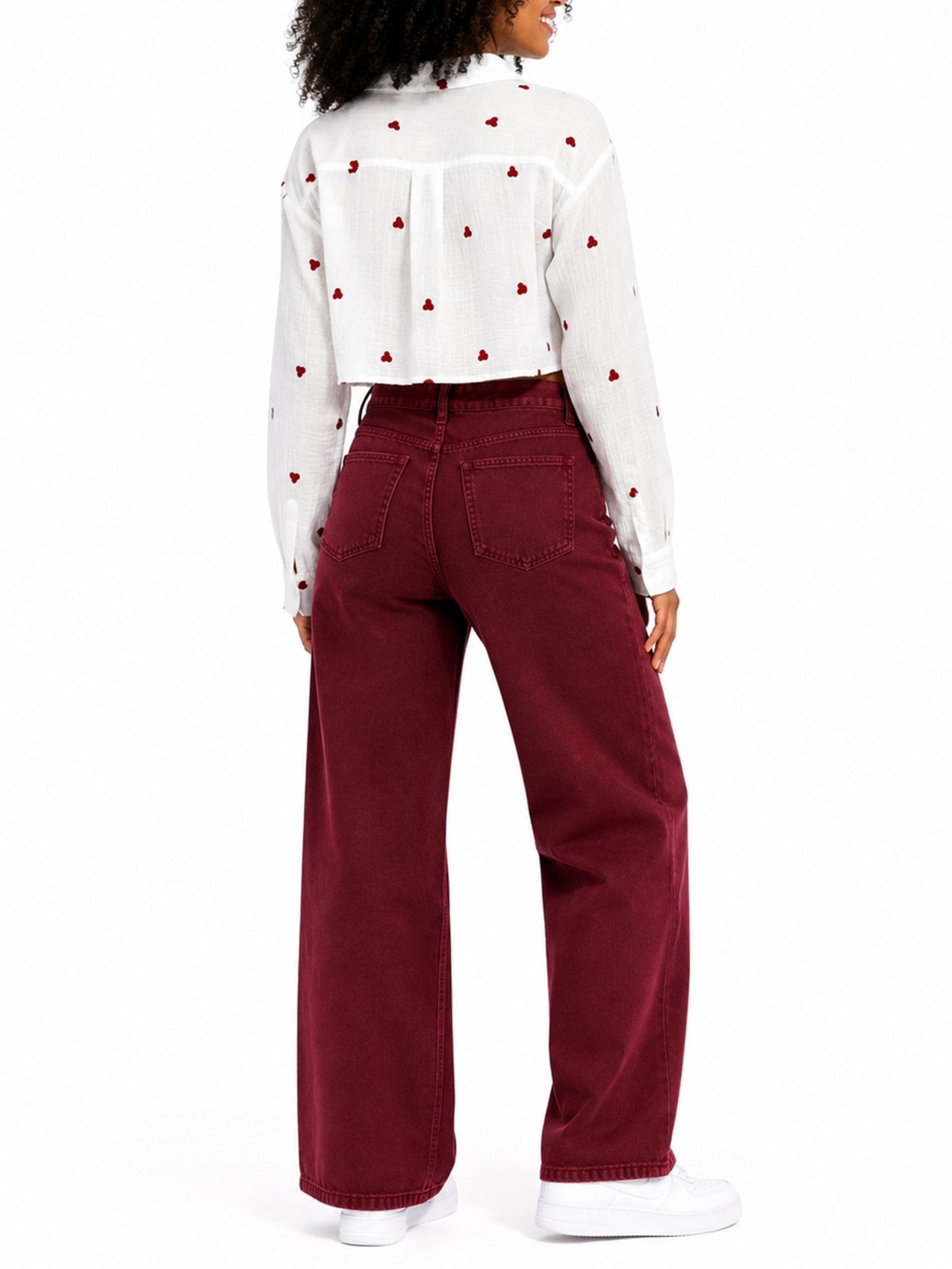 Juniors’ Heart Print Button-Front Blouse - Label Shopper