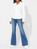 Juniors’ Ruched Waist Button-Front Blouse - Label Shopper