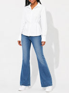 Juniors’ Ruched Waist Button-Front Blouse - Label Shopper