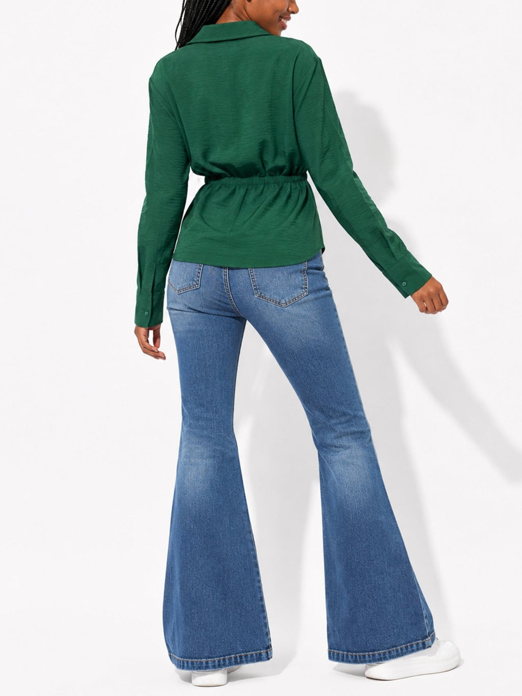 Juniors’ Ruched Waist Button-Front Blouse - Label Shopper