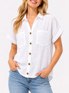 Juniors’ Textured Button-Front Camp Shirt - Label Shopper