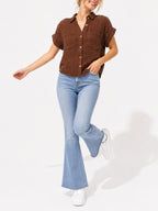 Juniors’ Textured Button-Front Camp Shirt - Label Shopper
