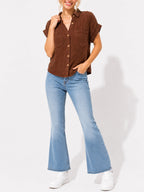 Juniors’ Textured Button-Front Camp Shirt - Label Shopper
