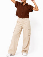 Juniors’ Textured Button-Front Cap Sleeve Shirt - Label Shopper