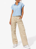 Juniors’ Textured Button-Front Cap Sleeve Shirt - Label Shopper