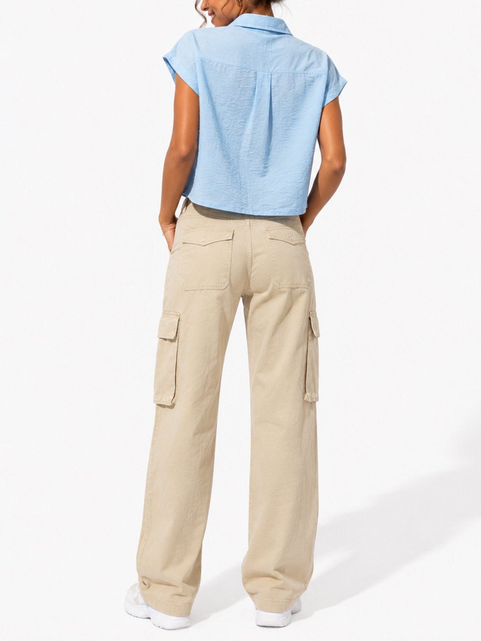 Juniors’ Textured Button-Front Cap Sleeve Shirt - Label Shopper