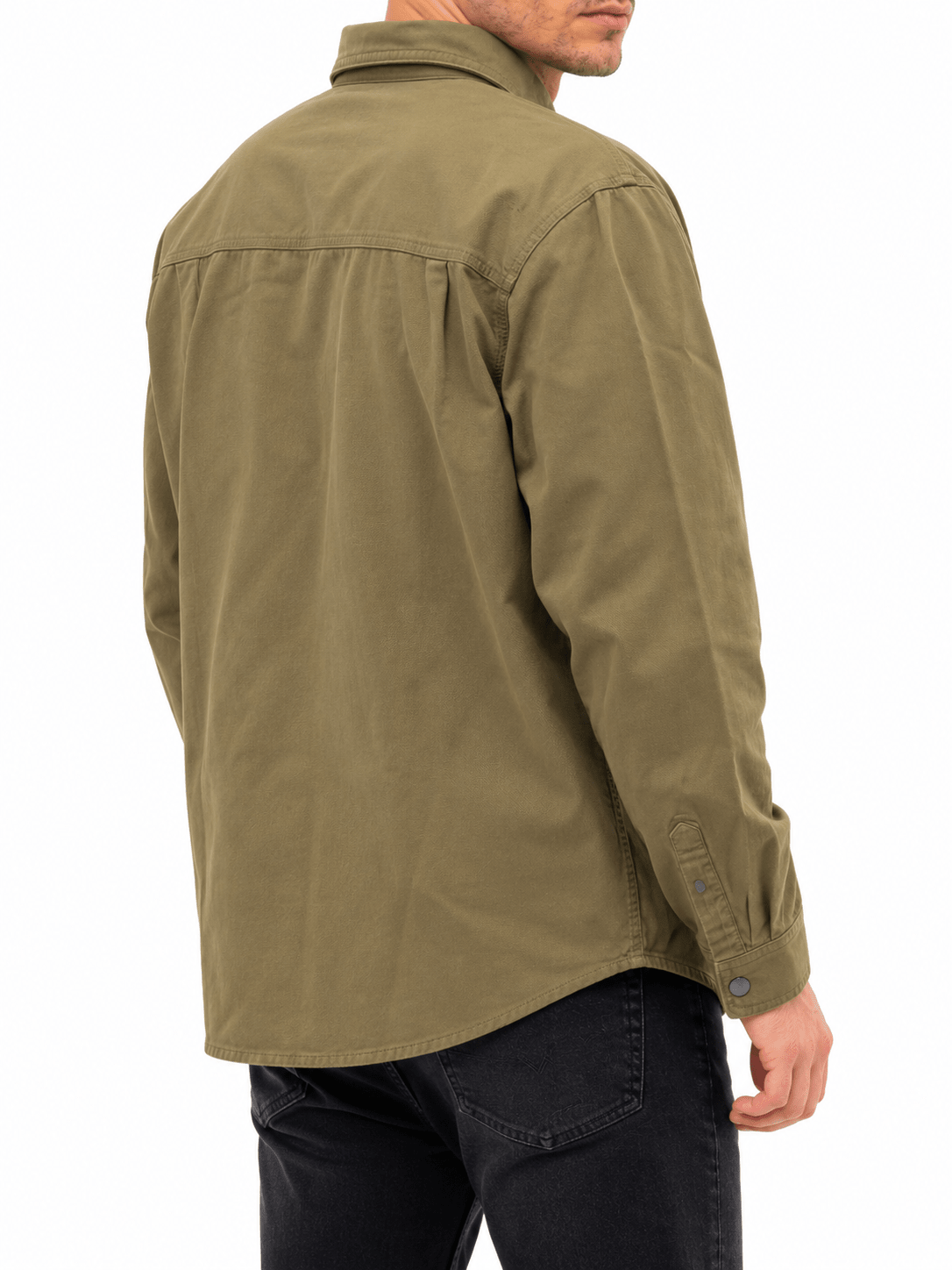 Olive Green Solid Snap Shirt Jacket - Label Shopper