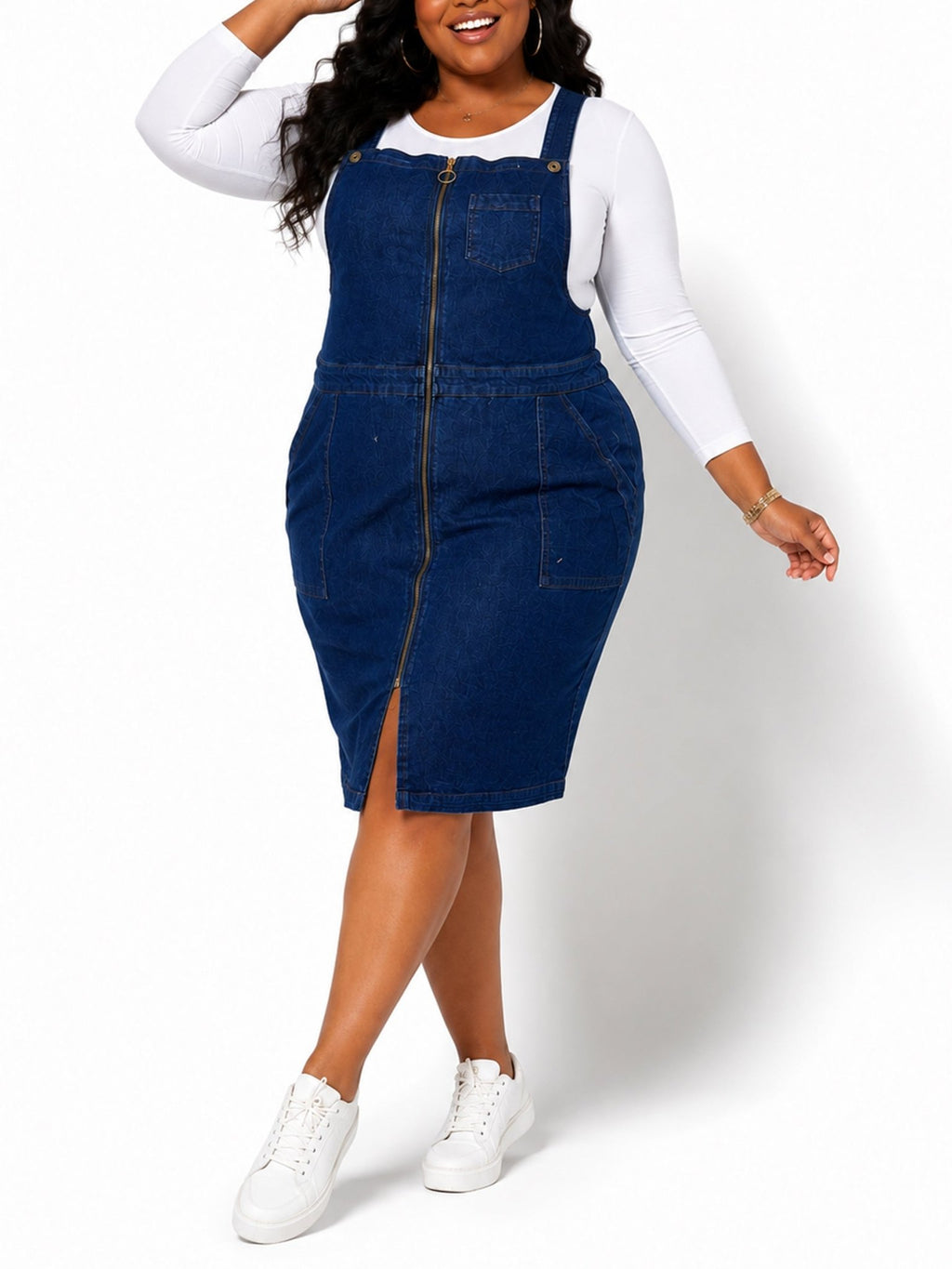Plus Size Women's Denim Overall Dress - Label Shopper