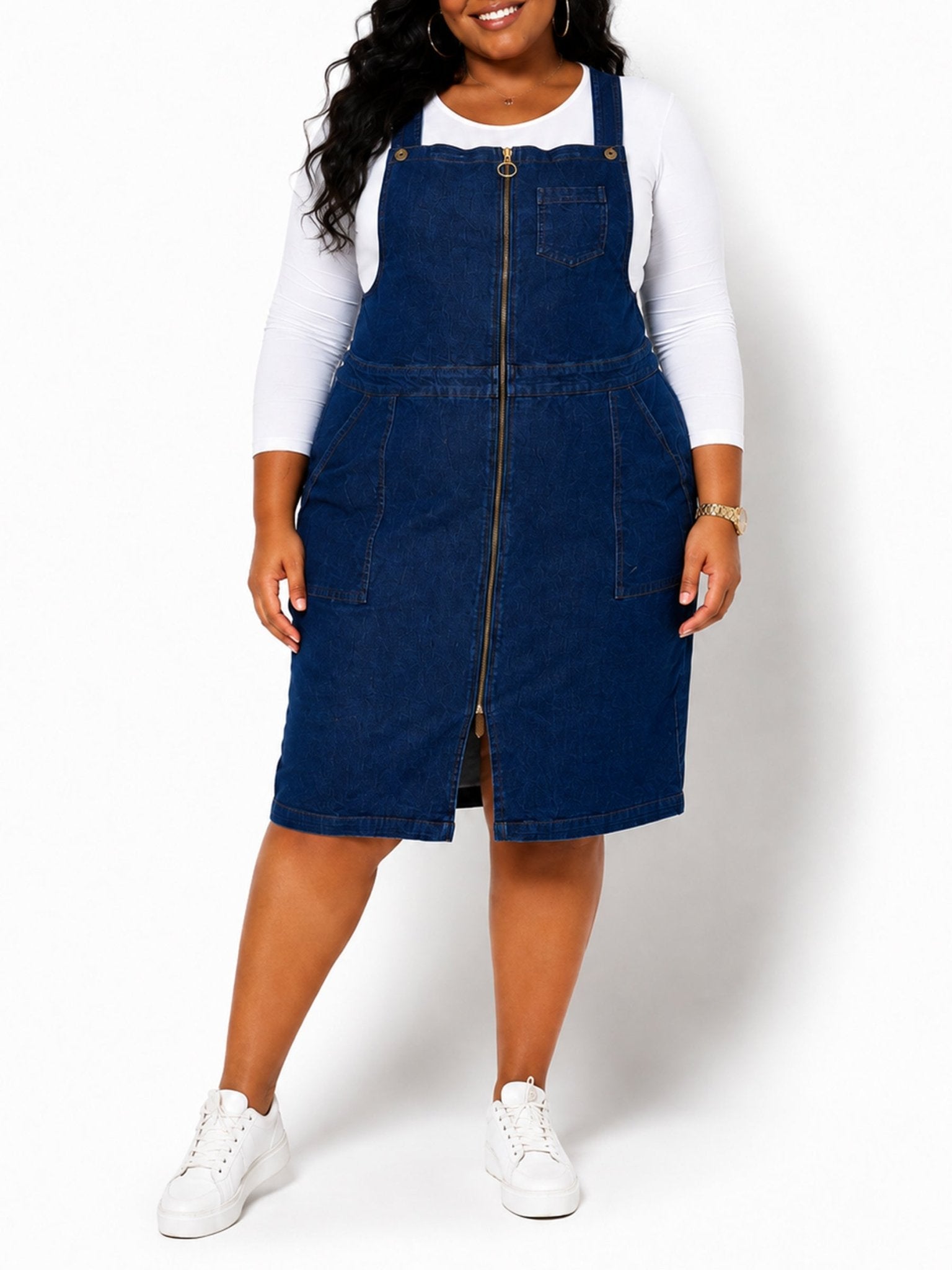 Plus Size Women's Denim Overall Dress - Label Shopper