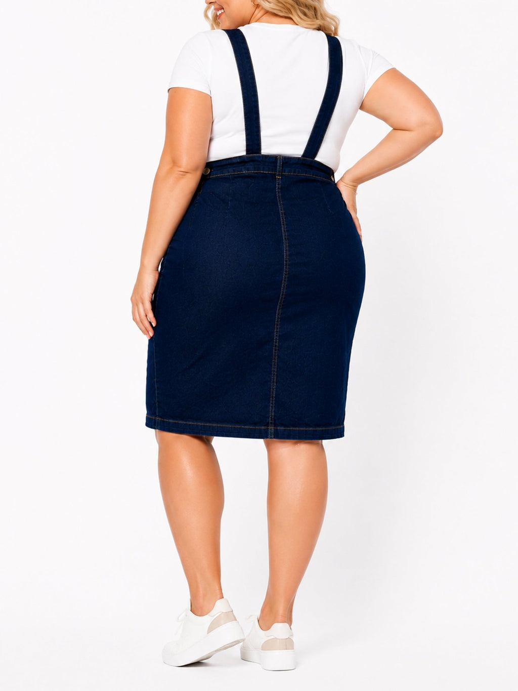 Plus Size Women's Denim Overall Midi Dress - Label Shopper