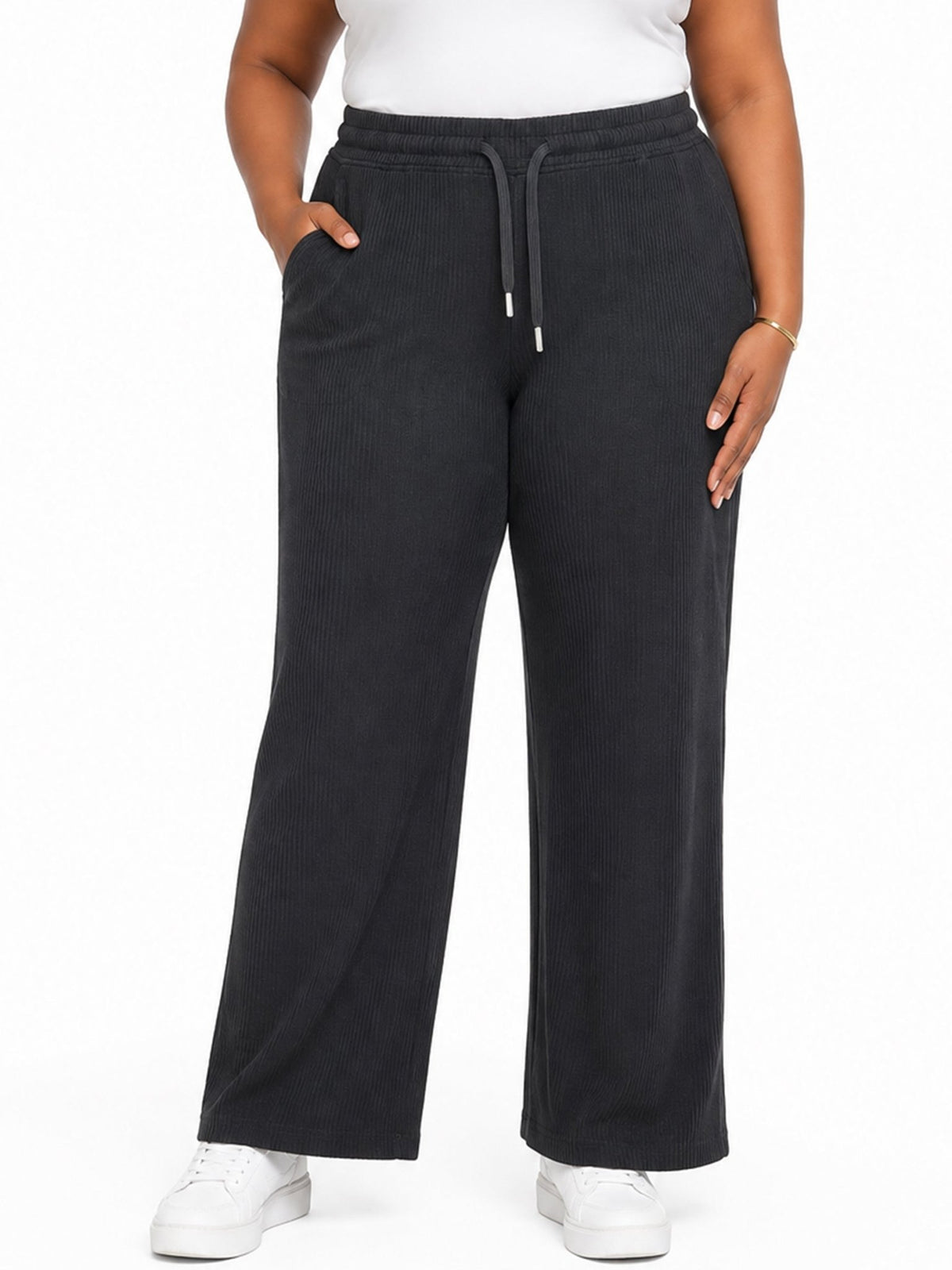 Plus Size Women's Drawstring Wide-Leg Pants - Label Shopper