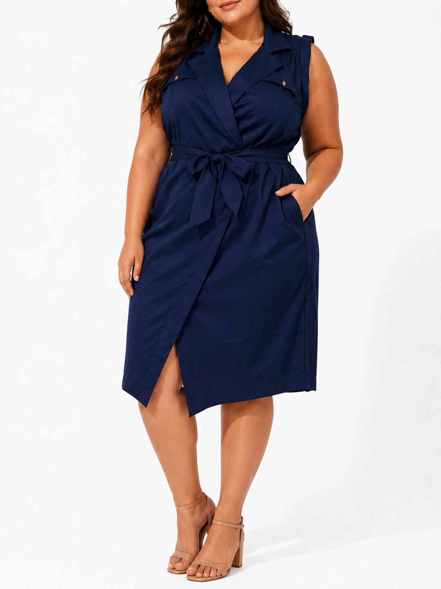 Plus Size Women's Sleeveless Wrap Belted Midi Dress - Label Shopper