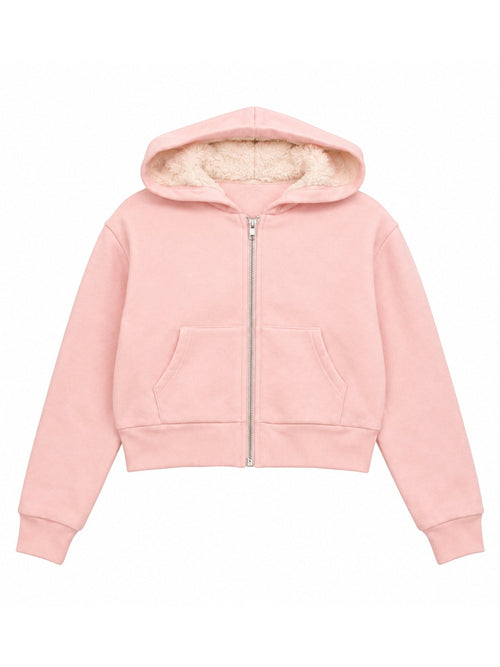 Sherpa Lined Full Zip Cropped Hoodie - Label Shopper