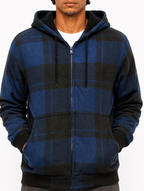 Space Blue Plaid Bomber Jacket With Hood - Label Shopper
