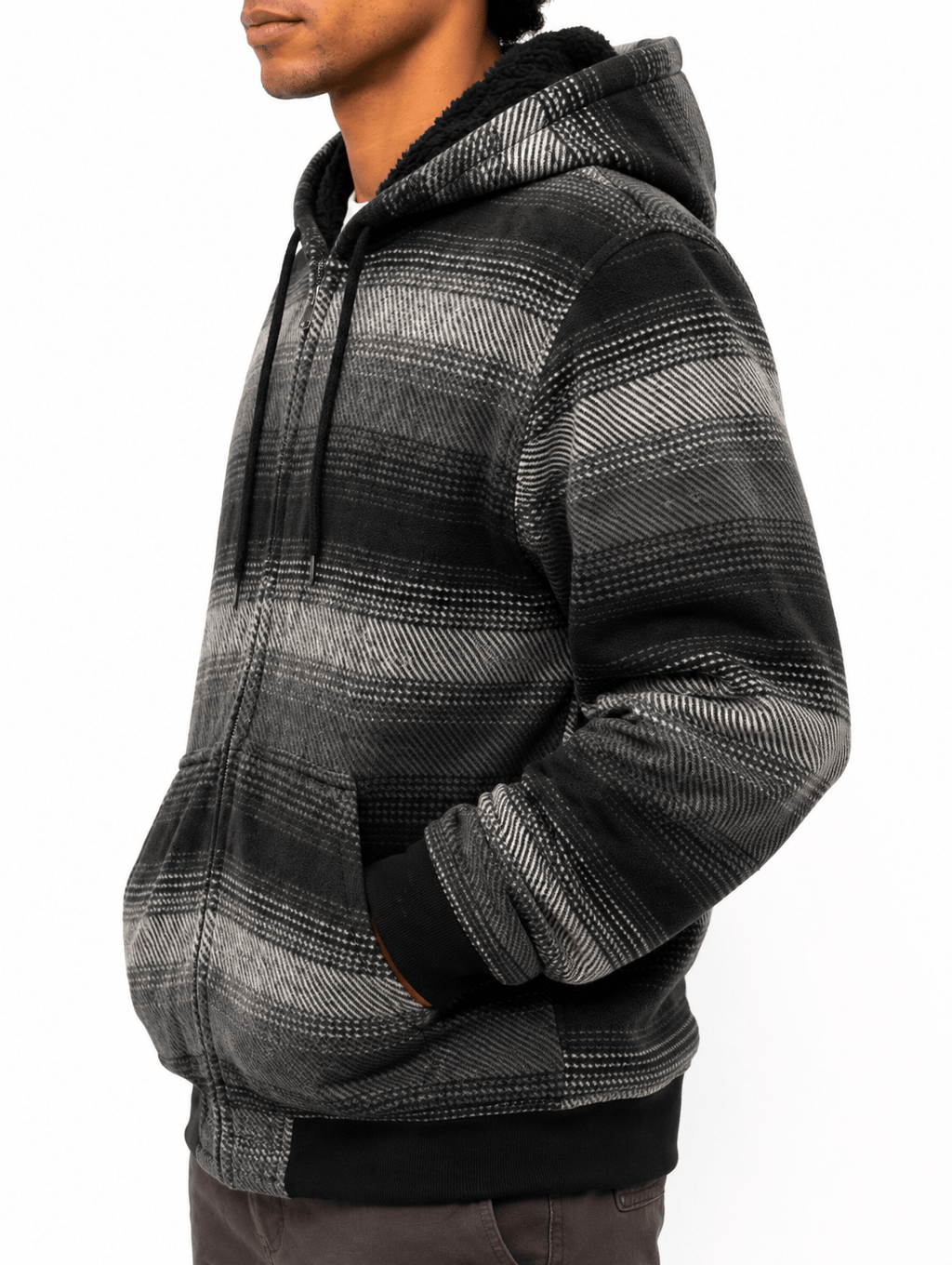 Space Blue Plaid Bomber Jacket With Hood - Label Shopper