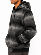 Space Blue Plaid Bomber Jacket With Hood - Label Shopper