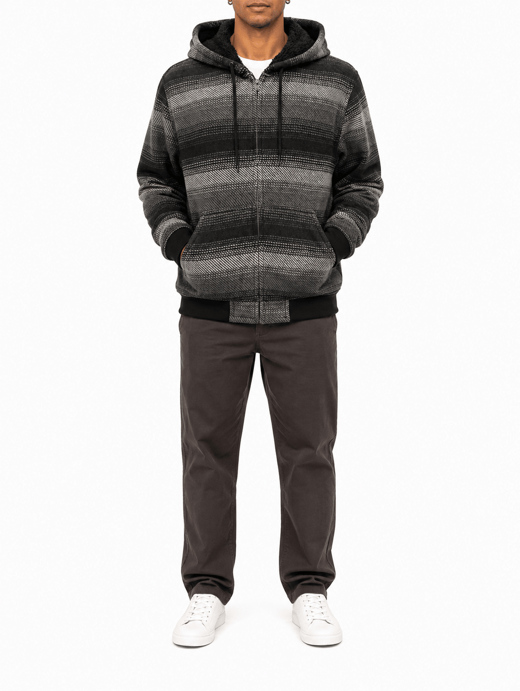 Space Blue Plaid Bomber Jacket With Hood - Label Shopper