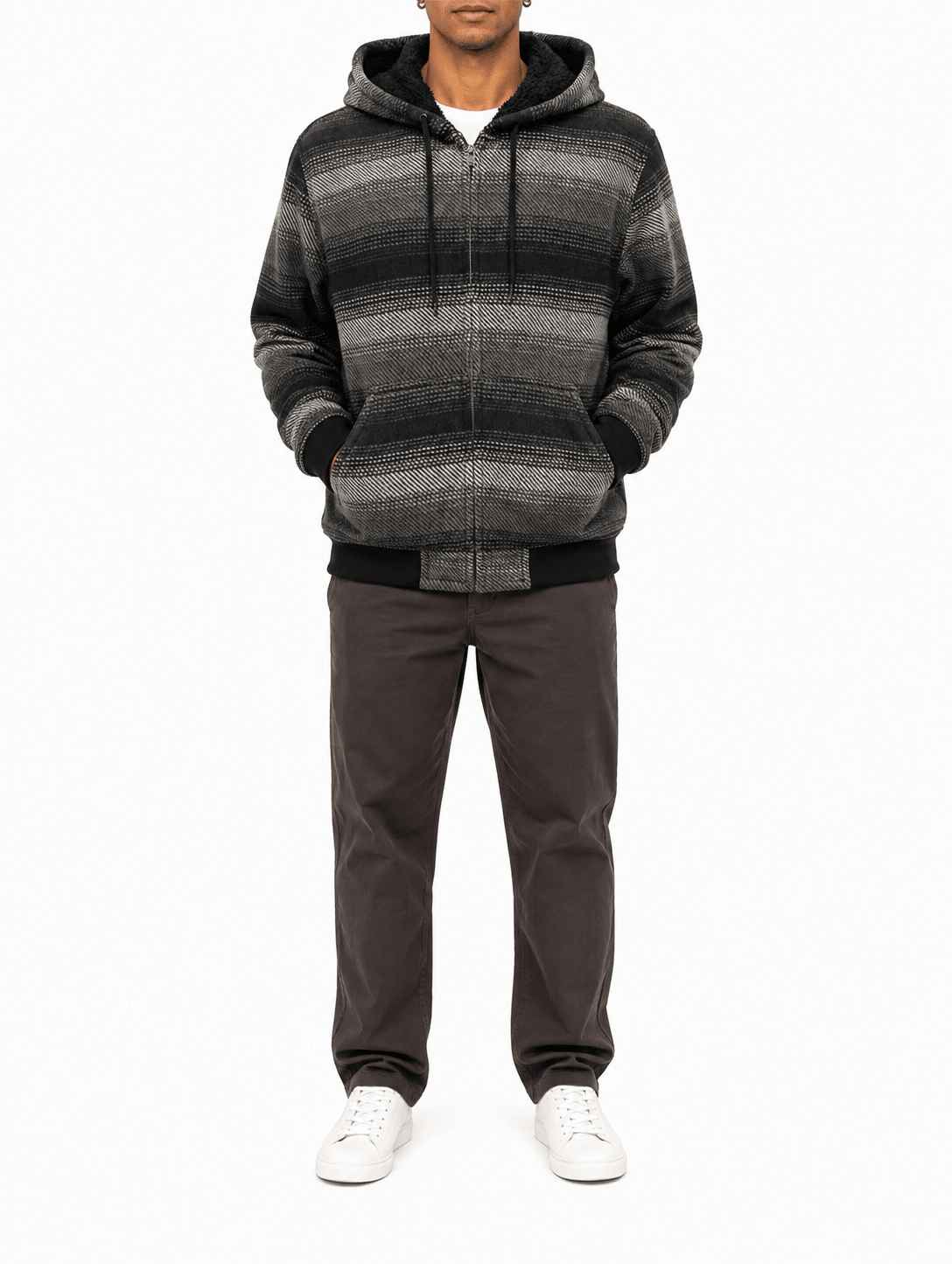 Space Blue Plaid Bomber Jacket With Hood - Label Shopper